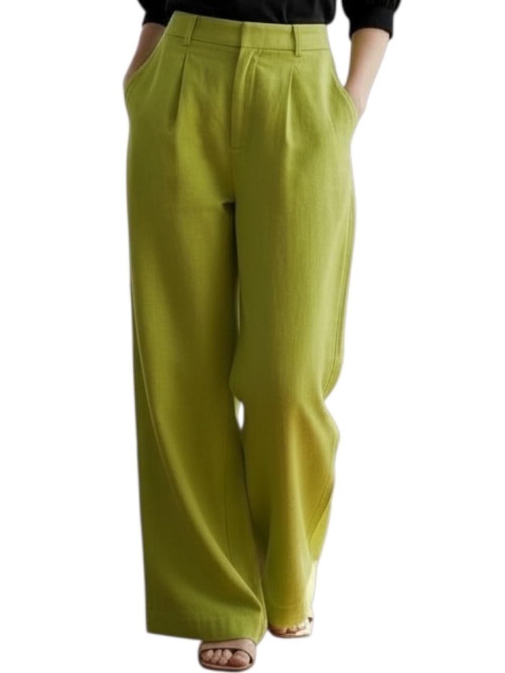 Mara Hoffman Wide Leg Trouser Pants 100% Hemp Size 2 Neon Green High Waisted - Picture 2 of 14
